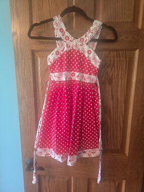 Jessica Ann Girls Size 7 Red Floral & Polka Dot Summer Dress